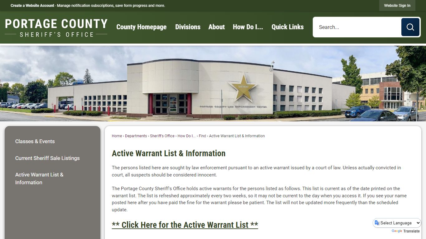 Active Warrant List & Information | Portage County, WI - Wisconsin