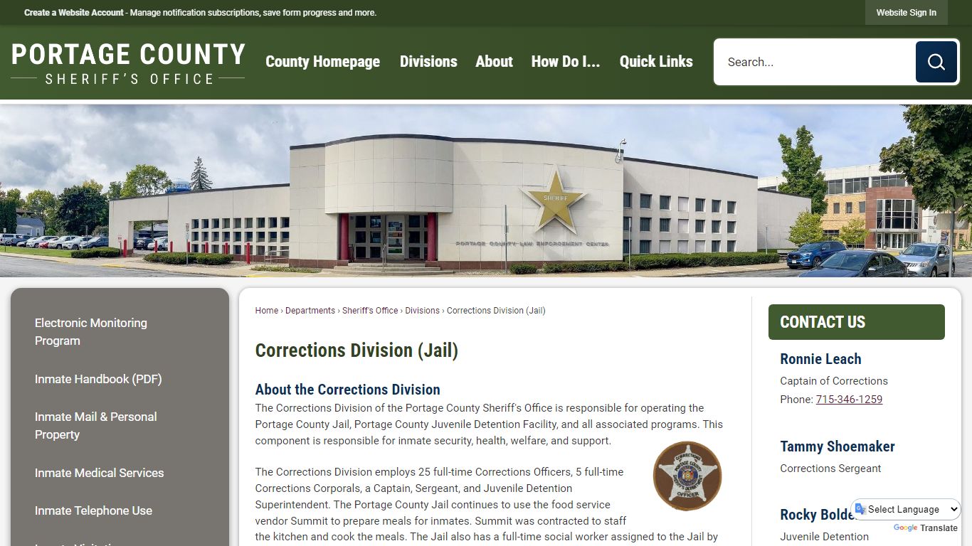 Corrections Division (Jail) | Portage County, WI - Wisconsin