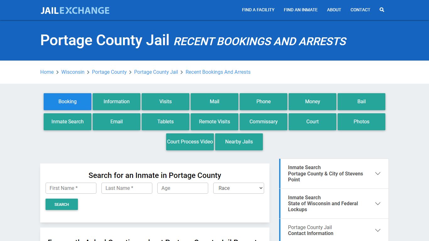 Portage County Jail WI Recent Arrests and Bookings - Jail Exchange