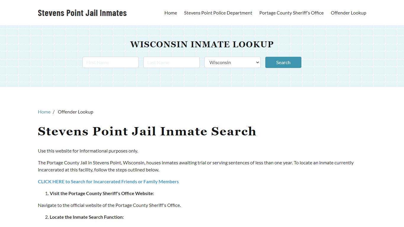 Stevens Point, WI Detainee Lookup